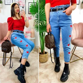 Jeans con cuori Rossi