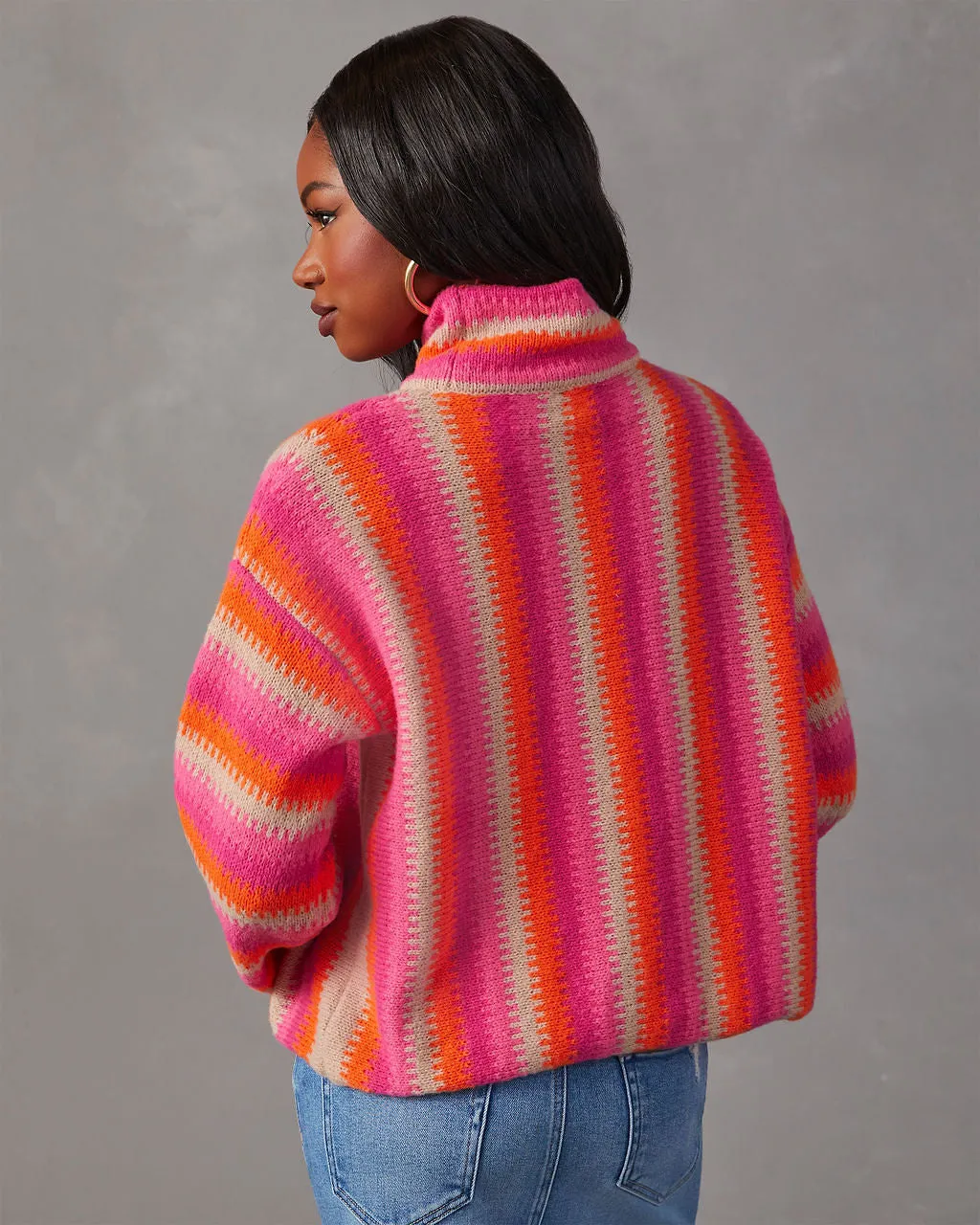 Joyful One Striped Knit Turtleneck Pullover Sweater