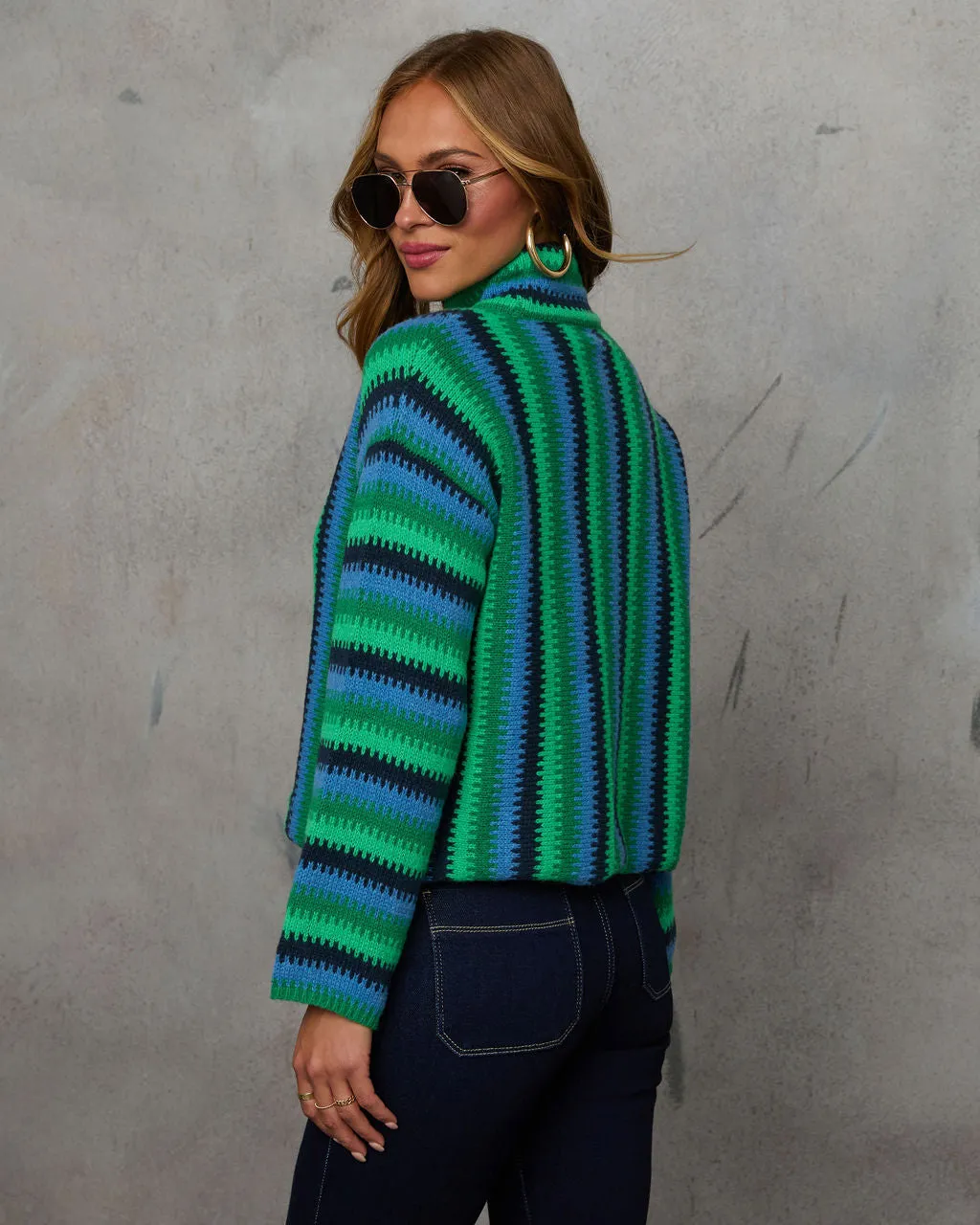 Joyful One Striped Knit Turtleneck Pullover Sweater