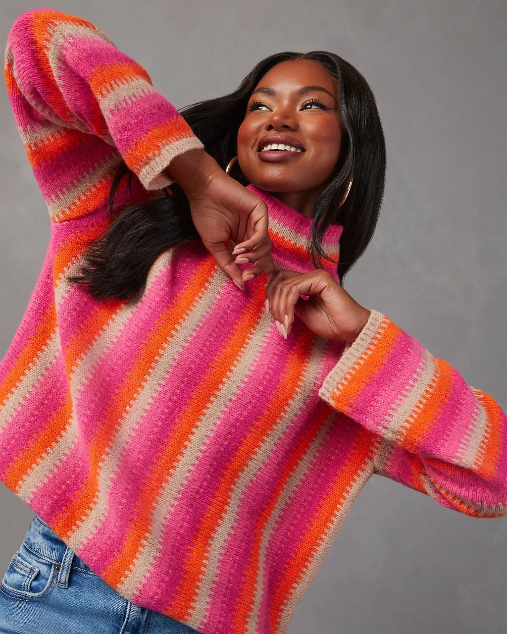 Joyful One Striped Knit Turtleneck Pullover Sweater