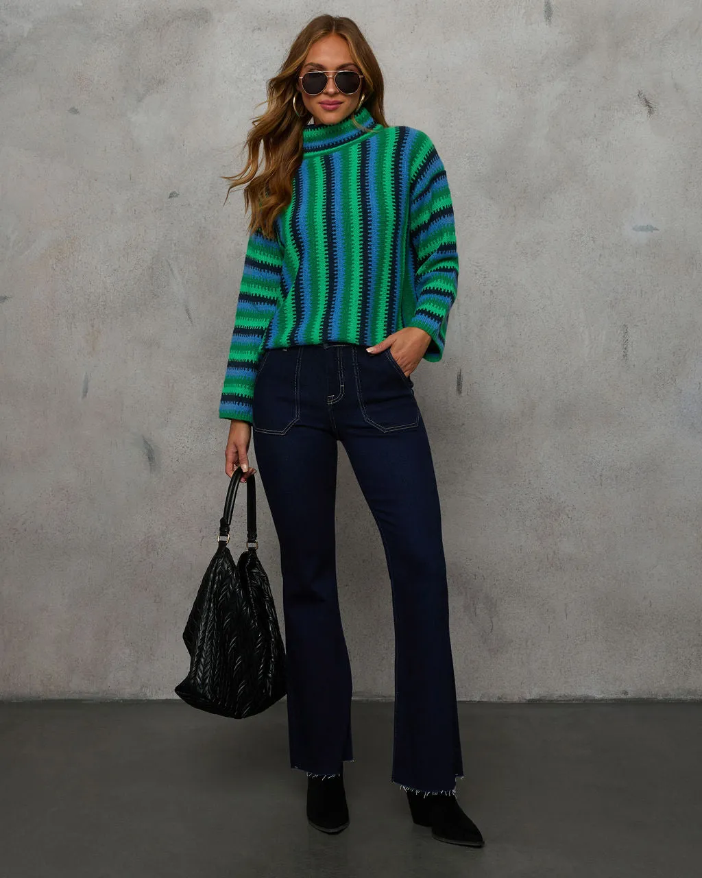 Joyful One Striped Knit Turtleneck Pullover Sweater