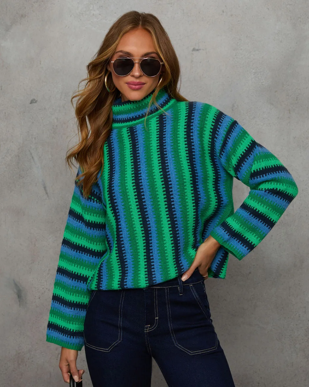 Joyful One Striped Knit Turtleneck Pullover Sweater