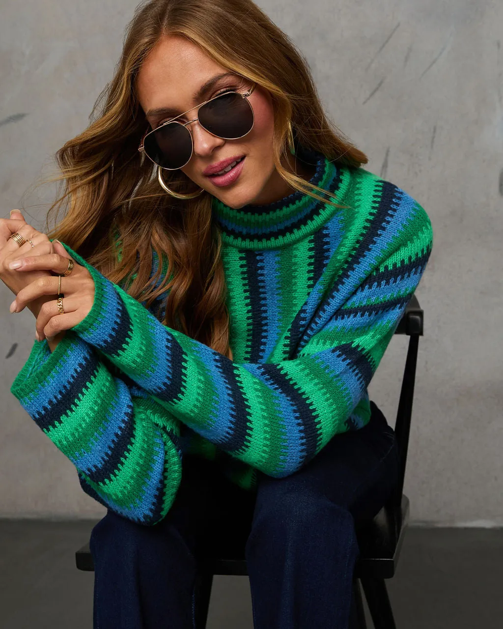 Joyful One Striped Knit Turtleneck Pullover Sweater