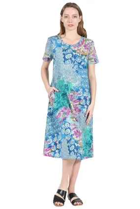 La Cera Cotton Floral Jersey Knit A-Line Dress