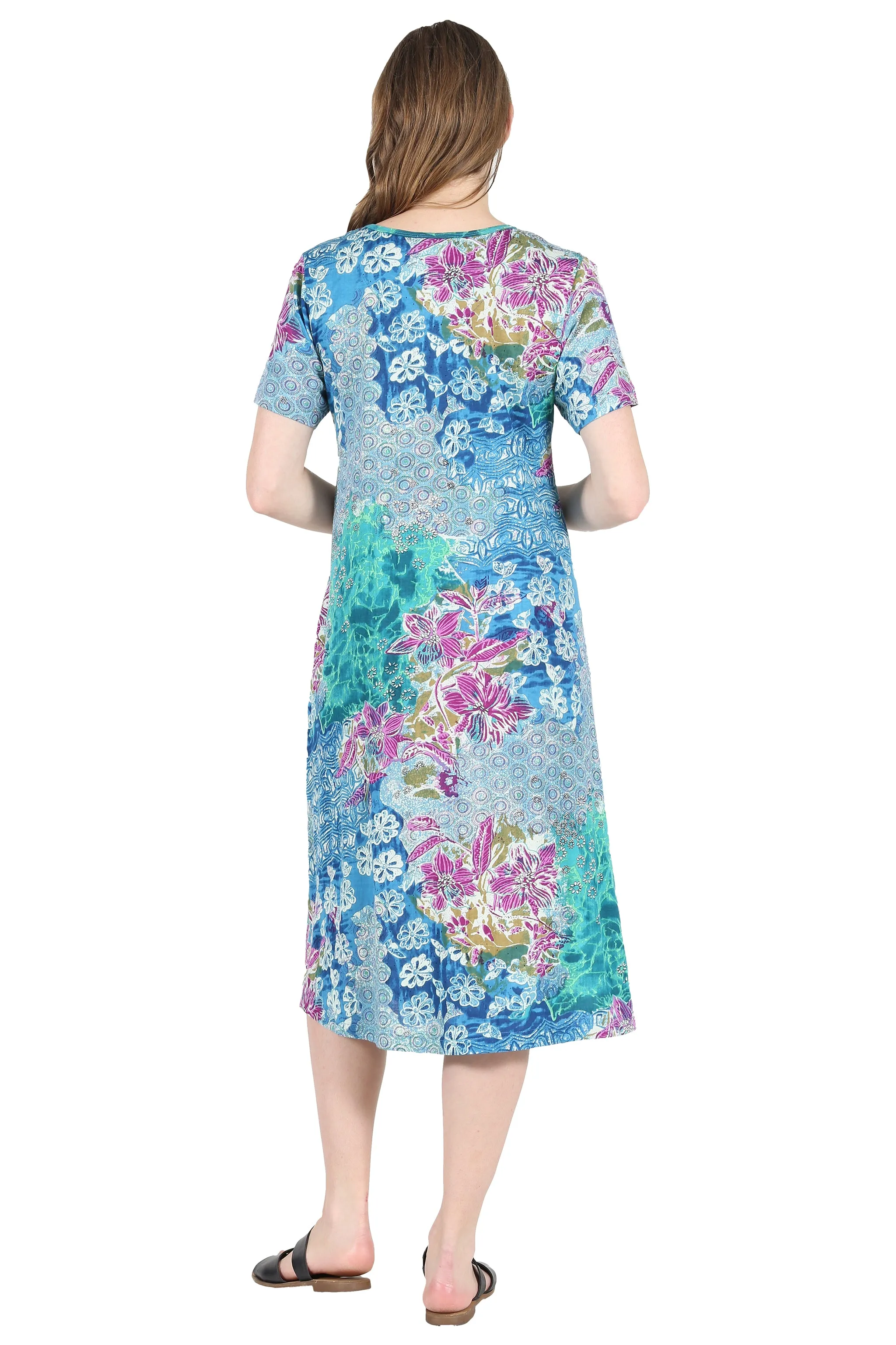 La Cera Cotton Floral Jersey Knit A-Line Dress