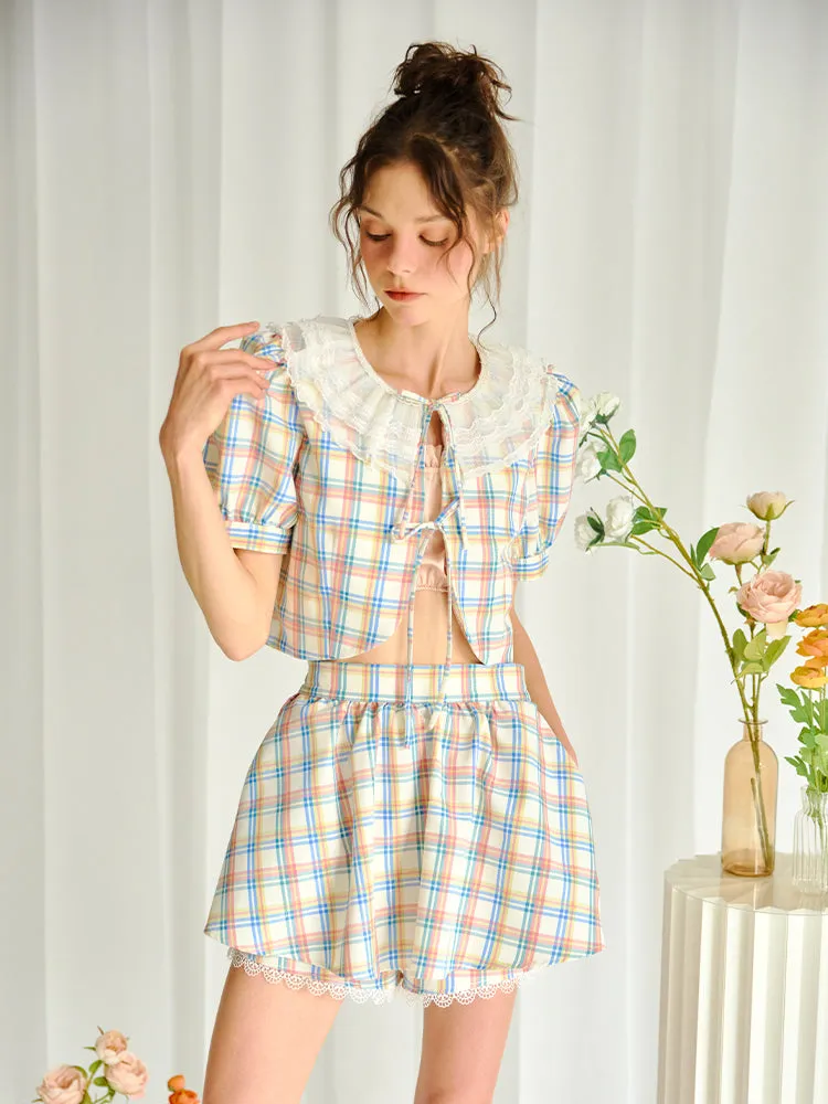 Lace Plaid A-line Culottes