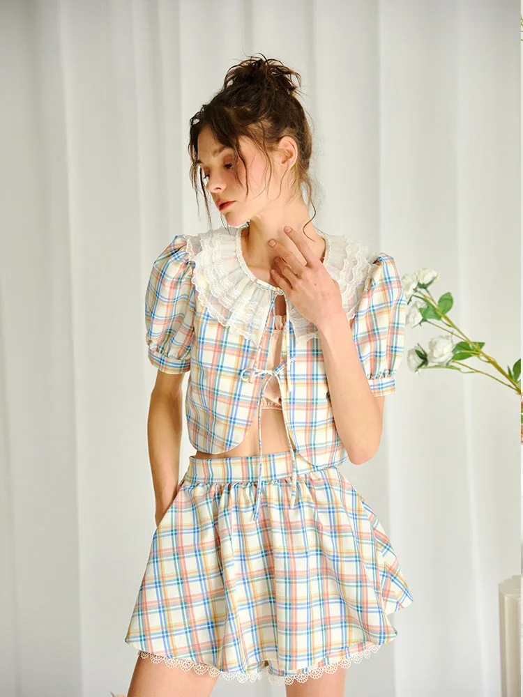 Lace Plaid A-line Culottes