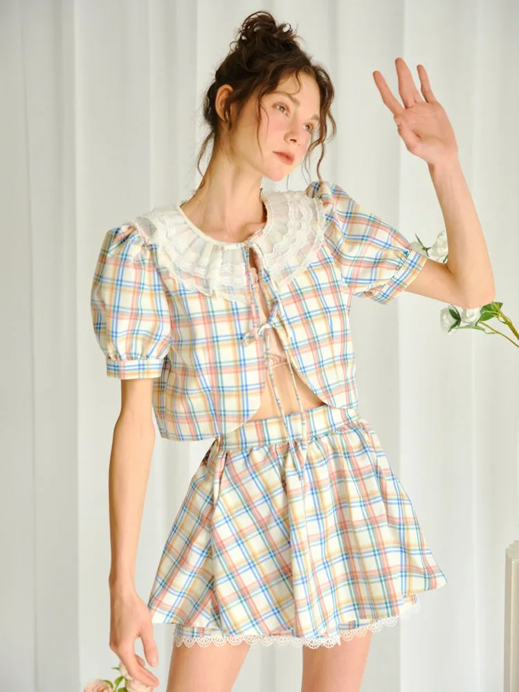 Lace Plaid A-line Culottes