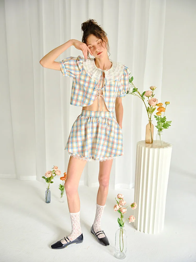 Lace Plaid A-line Culottes