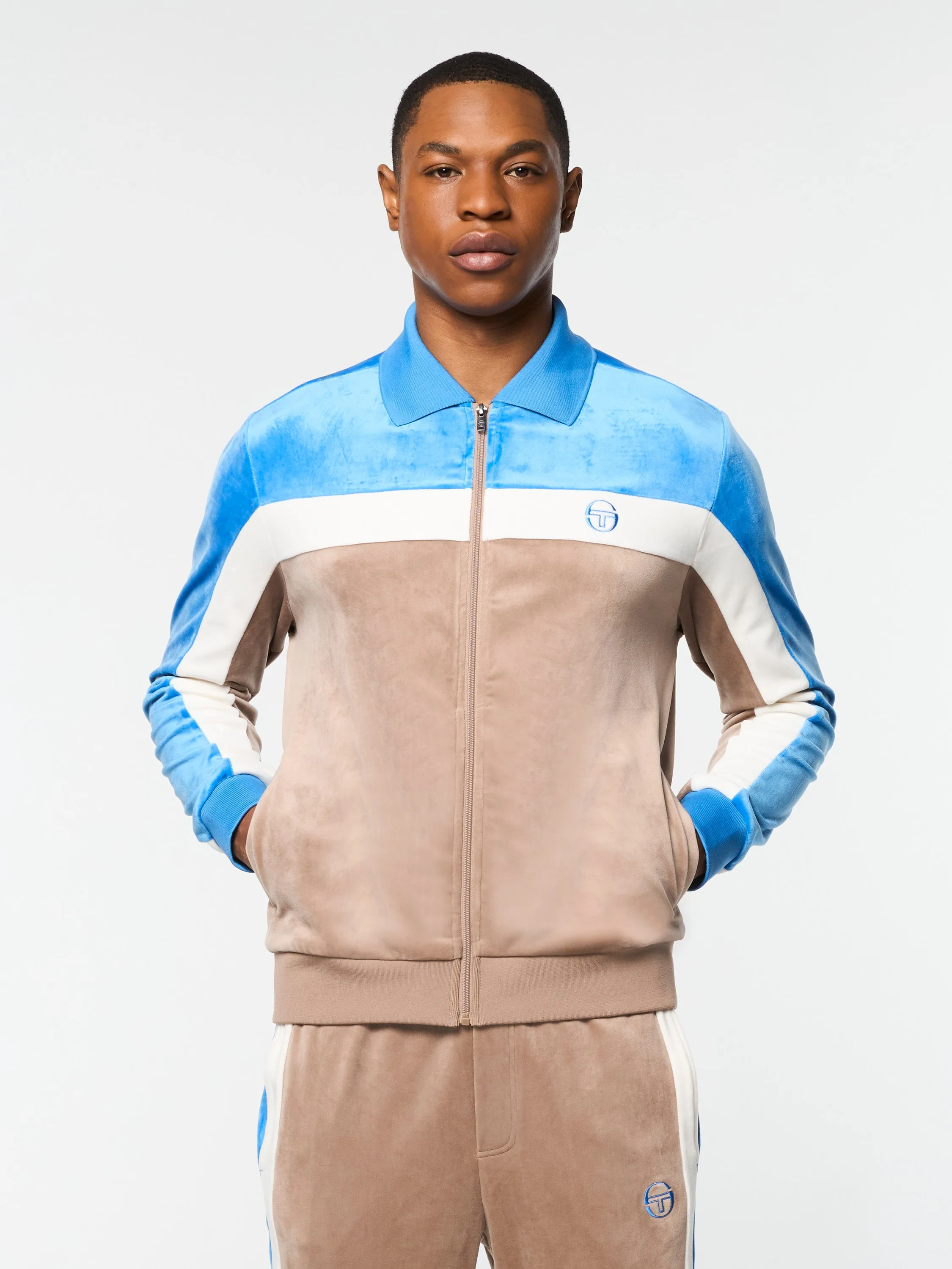 Lazaro Velour Track Jacket- Taupe Grey