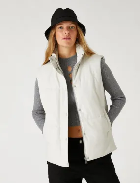 Leather Puffer Vest in Beige