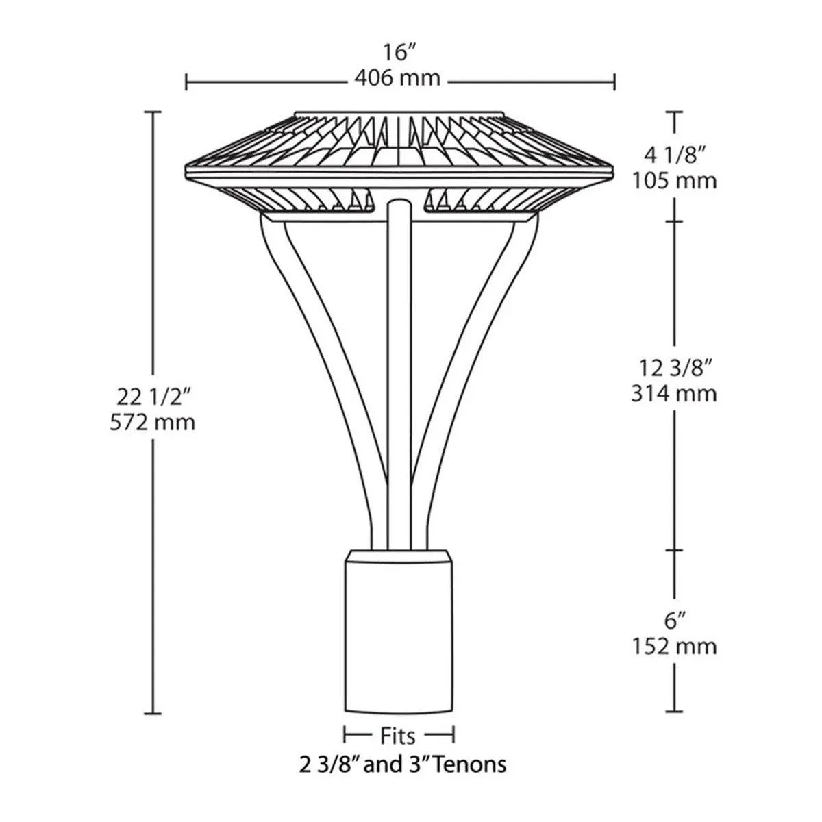 LED Post Top Light, 78 Watts, 9500 Lumens, 5000K, 120-277V