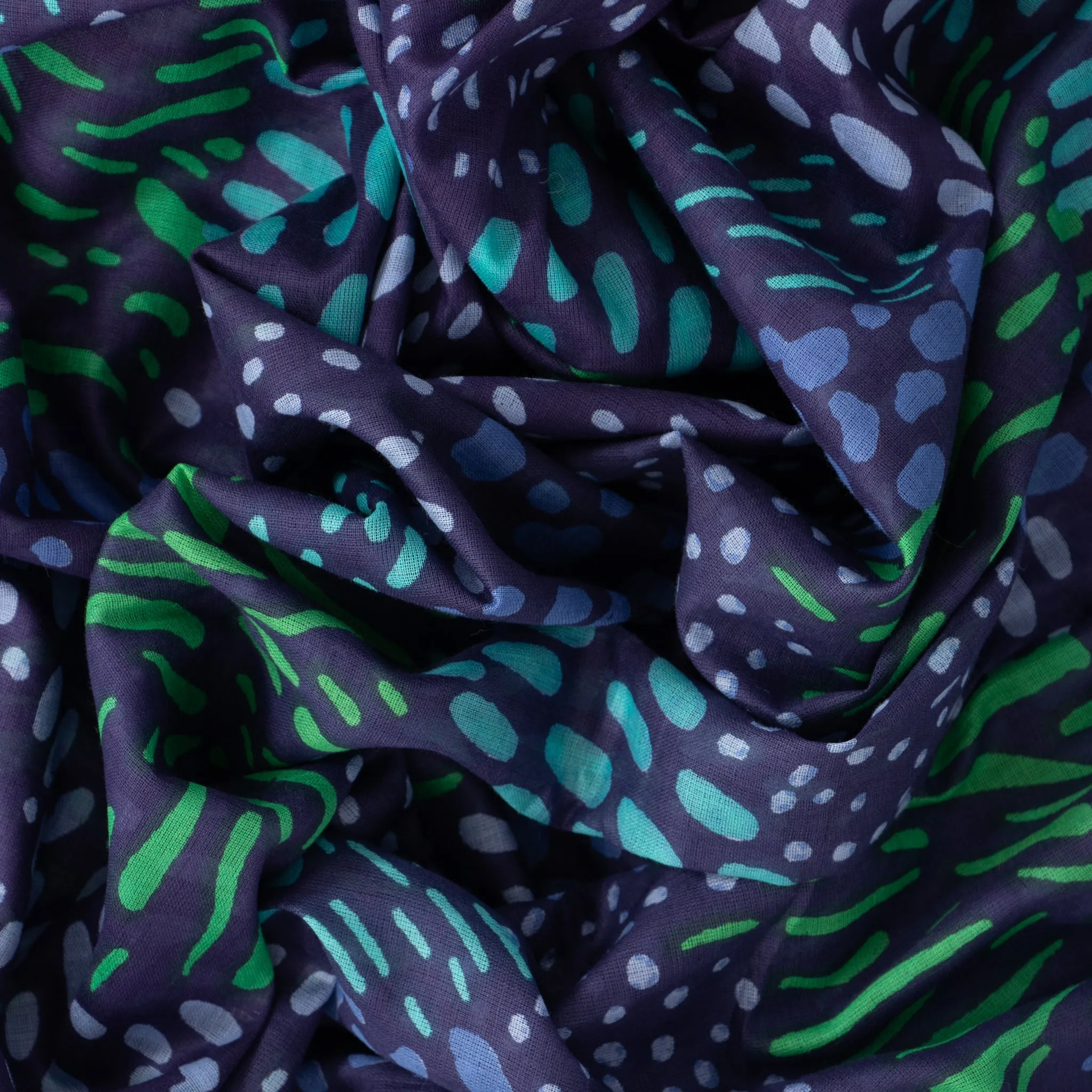 Leilani Lightweight Cotton Scarf - Navy Blue, Spotted Abstract Print