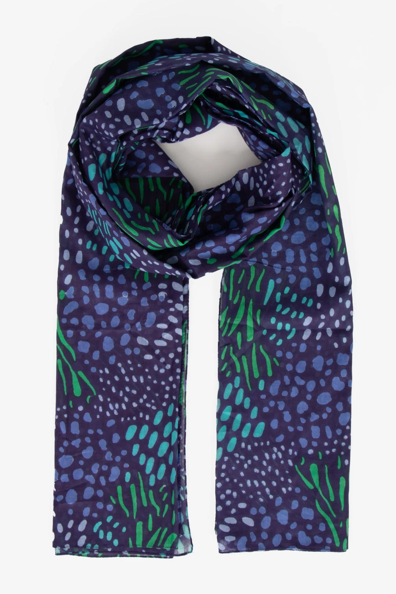 Leilani Lightweight Cotton Scarf - Navy Blue, Spotted Abstract Print