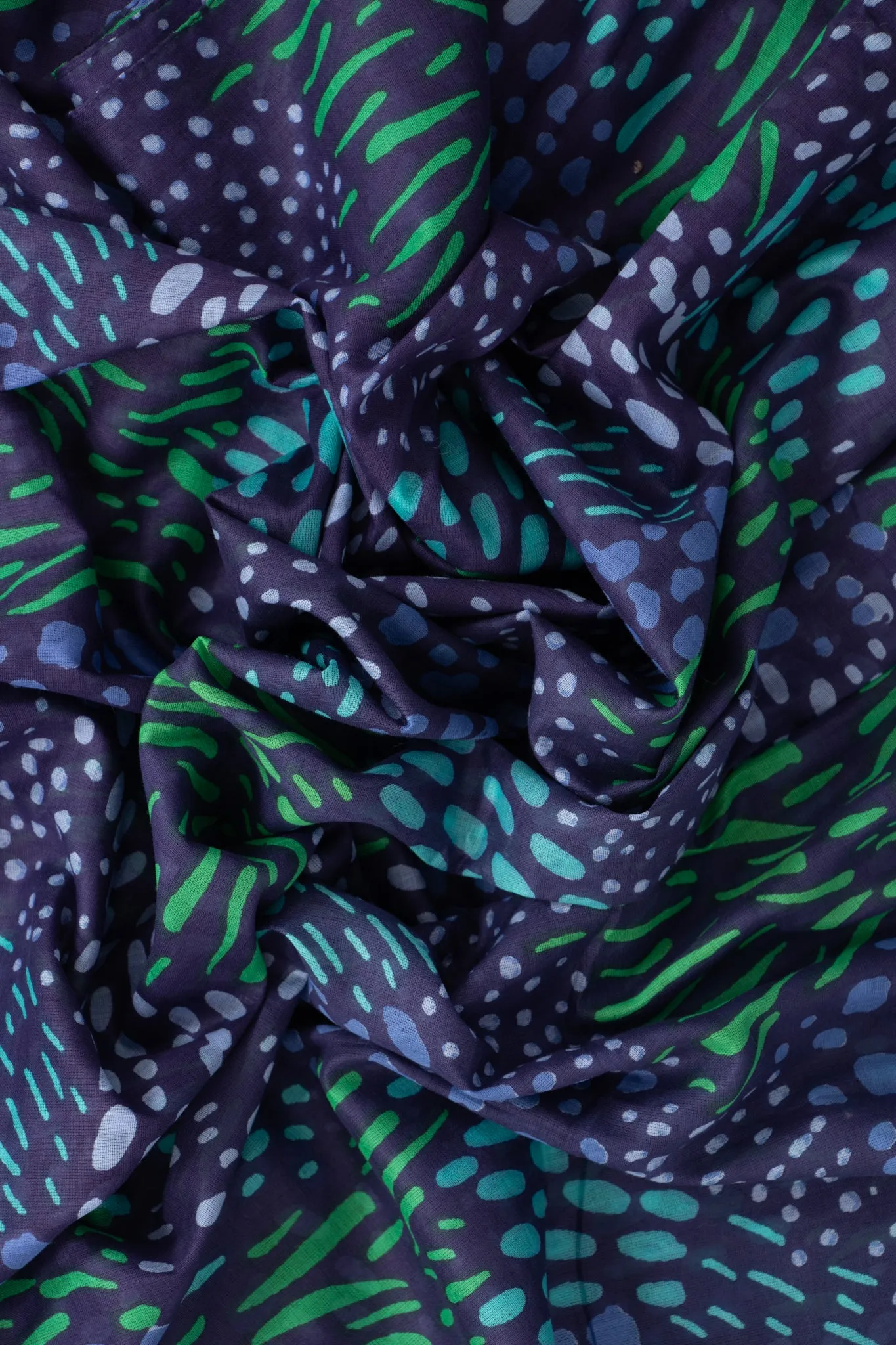 Leilani Lightweight Cotton Scarf - Navy Blue, Spotted Abstract Print