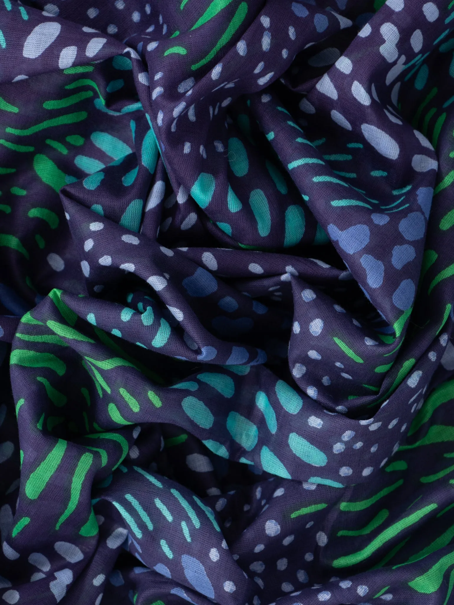 Leilani Lightweight Cotton Scarf - Navy Blue, Spotted Abstract Print