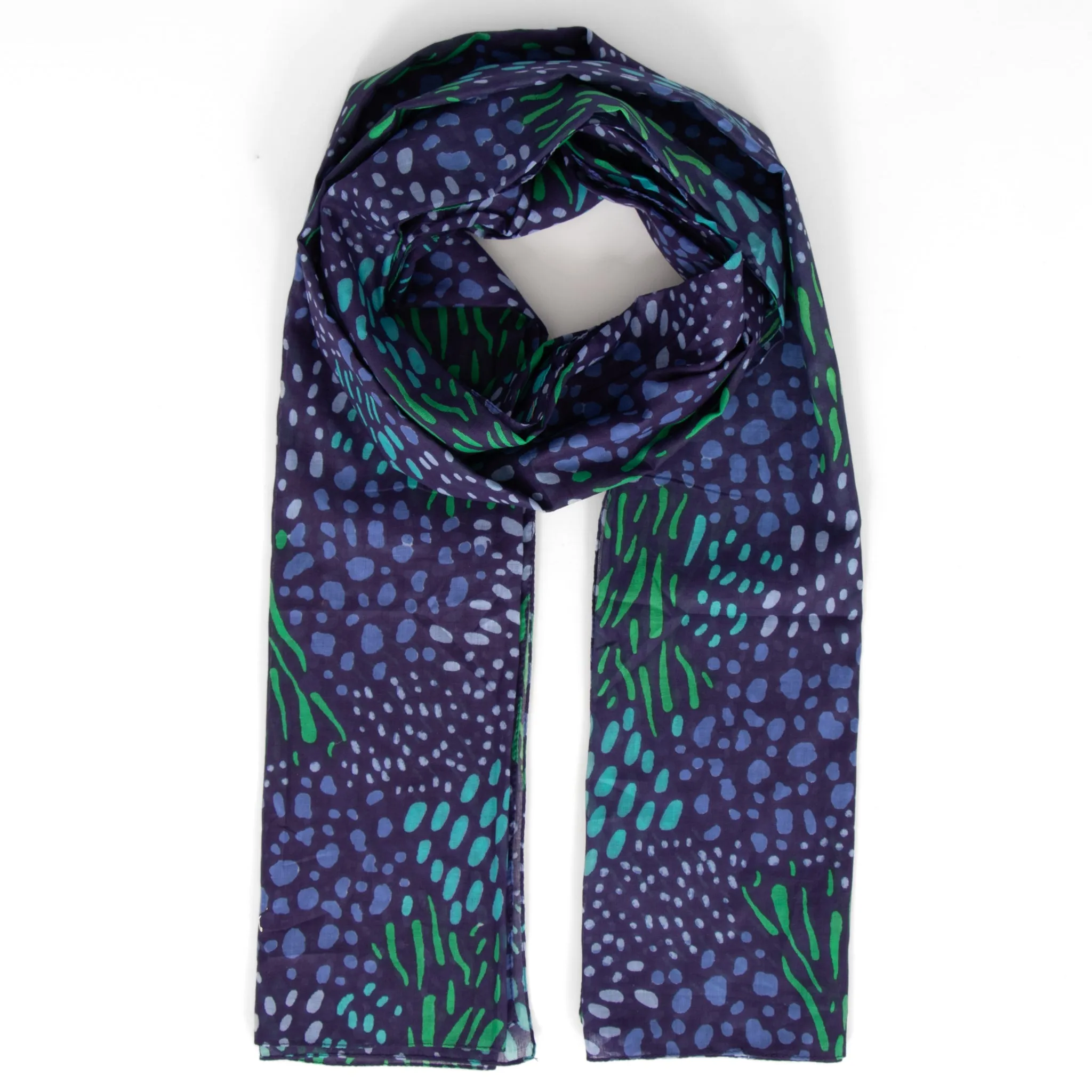 Leilani Lightweight Cotton Scarf - Navy Blue, Spotted Abstract Print