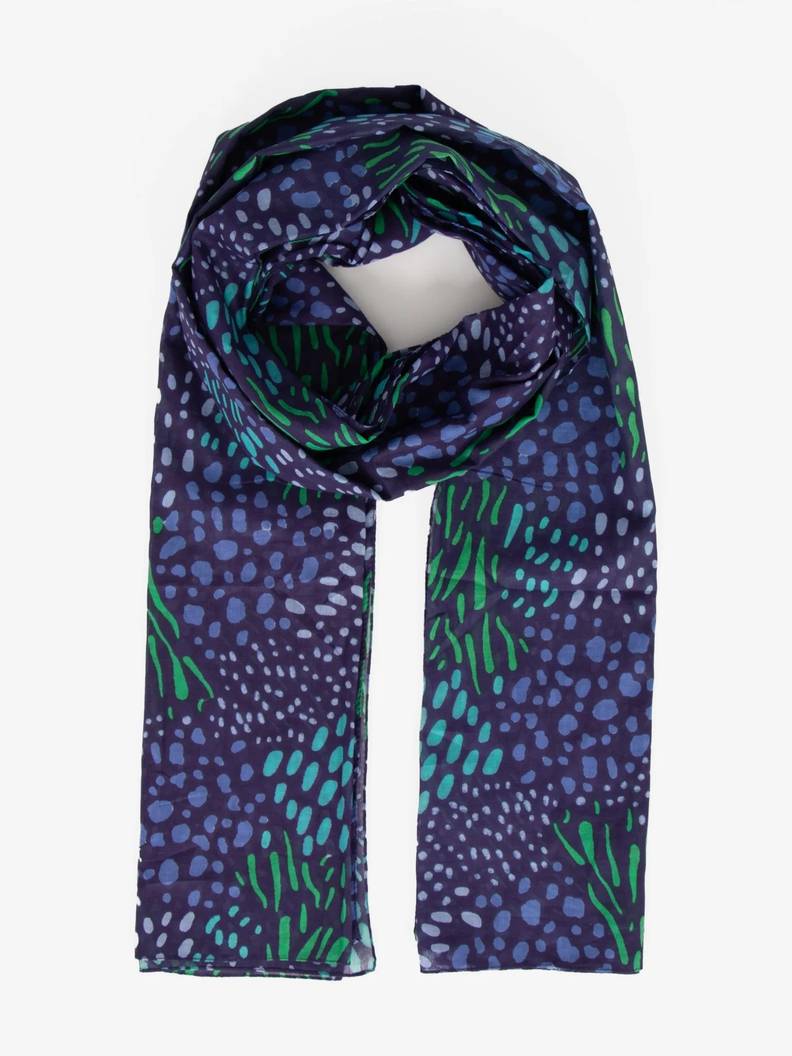 Leilani Lightweight Cotton Scarf - Navy Blue, Spotted Abstract Print