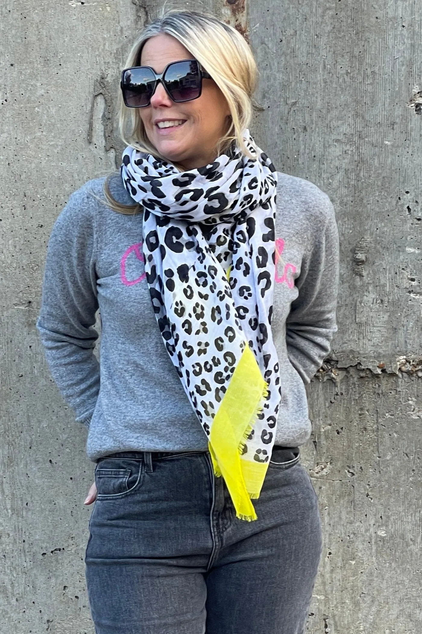 Leo Print Bright Border Scarf | Yellow