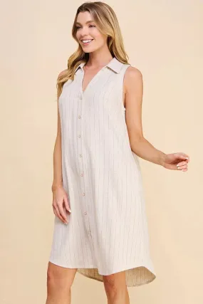 LINEN BLEND PINSTRIPE SHIRT DRESS