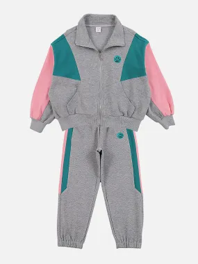 Little Surprise Box,Casual Grey With Mint & Pink Stripes 2Pcs Track Suit Set For Kids & Tweens