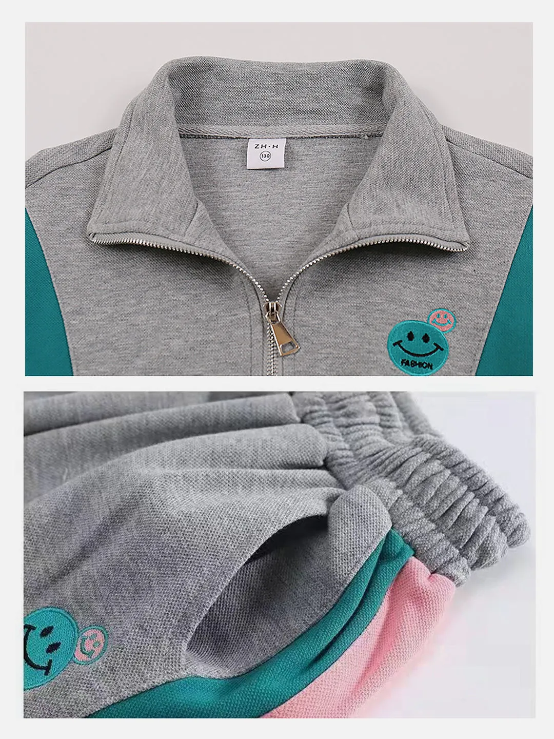 Little Surprise Box,Casual Grey With Mint & Pink Stripes 2Pcs Track Suit Set For Kids & Tweens