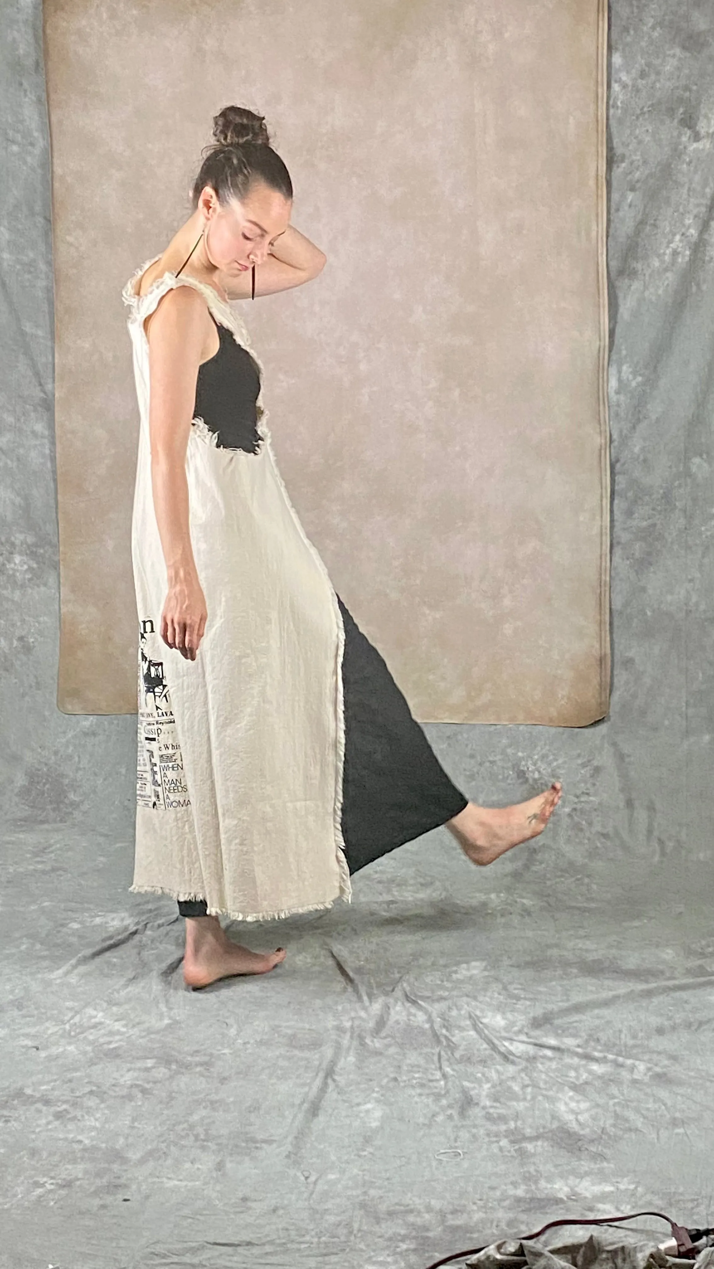 Long Canvas  ivory cotton vest