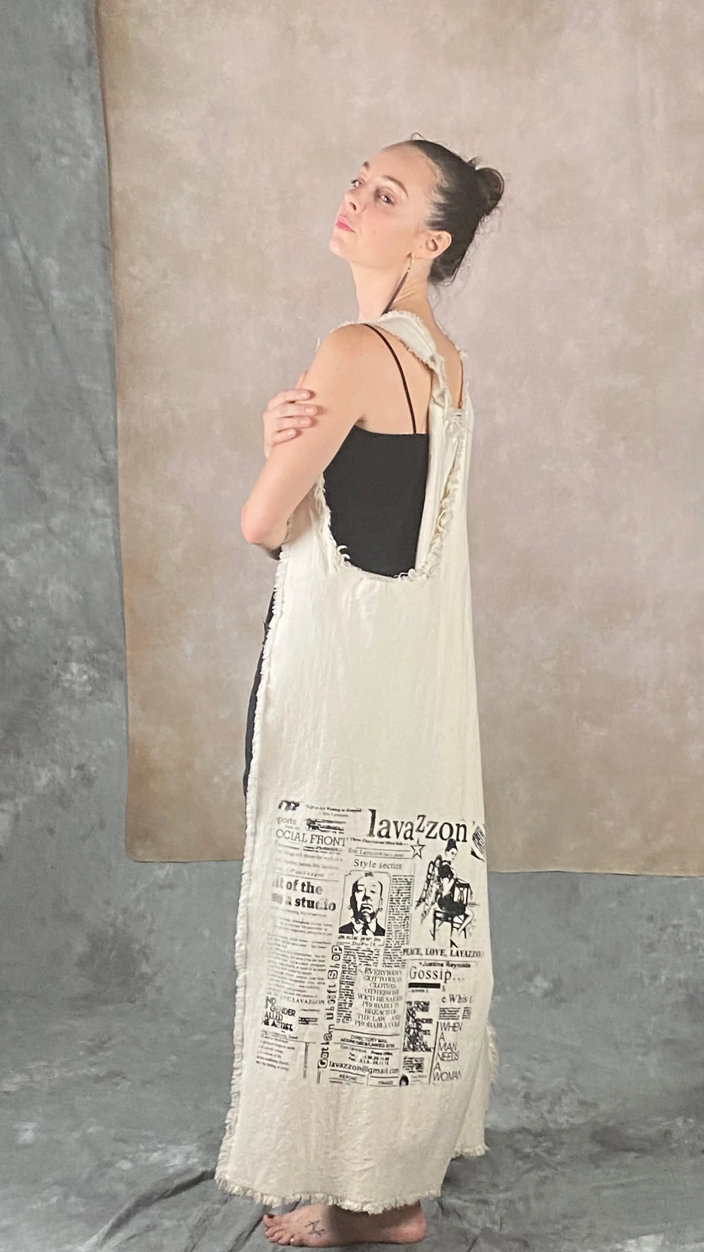 Long Canvas  ivory cotton vest