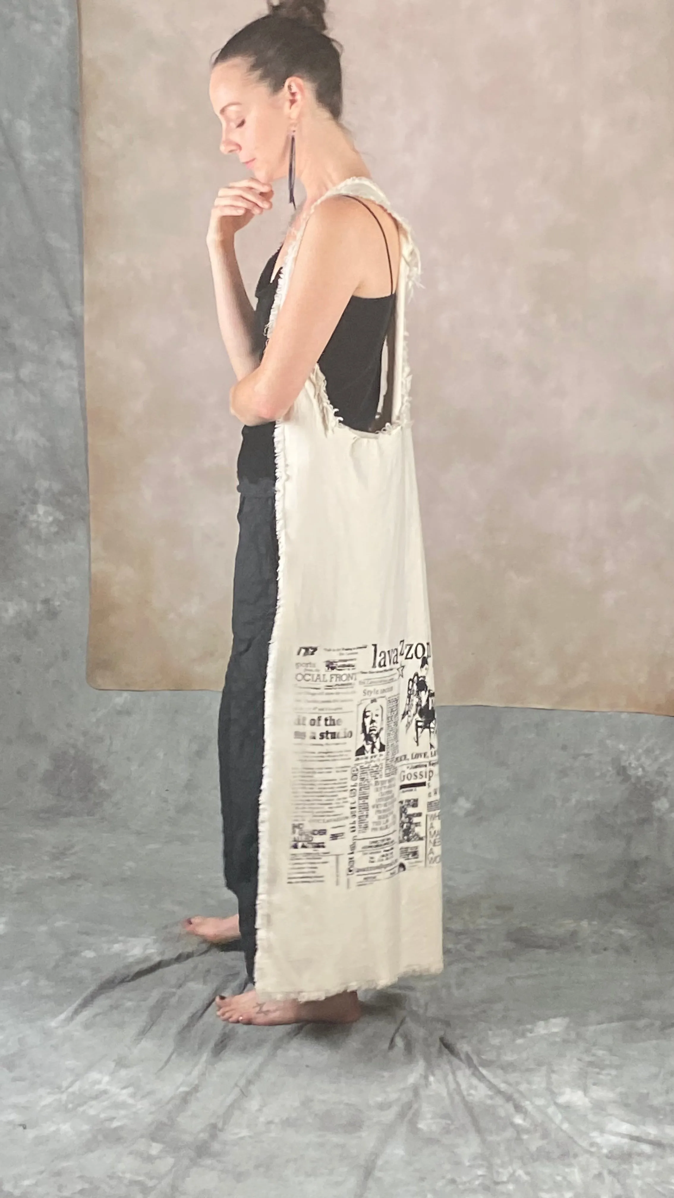 Long Canvas  ivory cotton vest