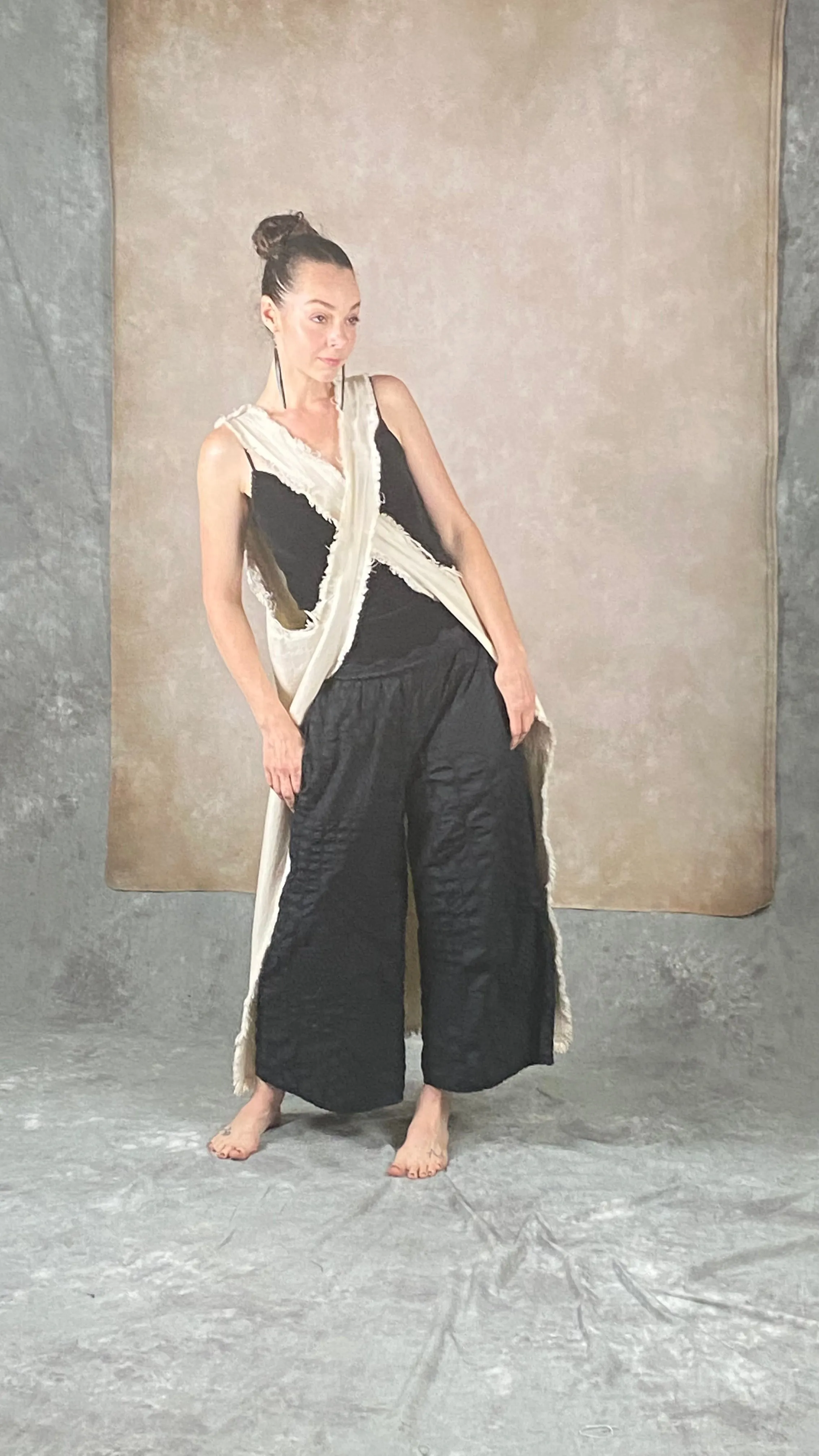 Long Canvas  ivory cotton vest