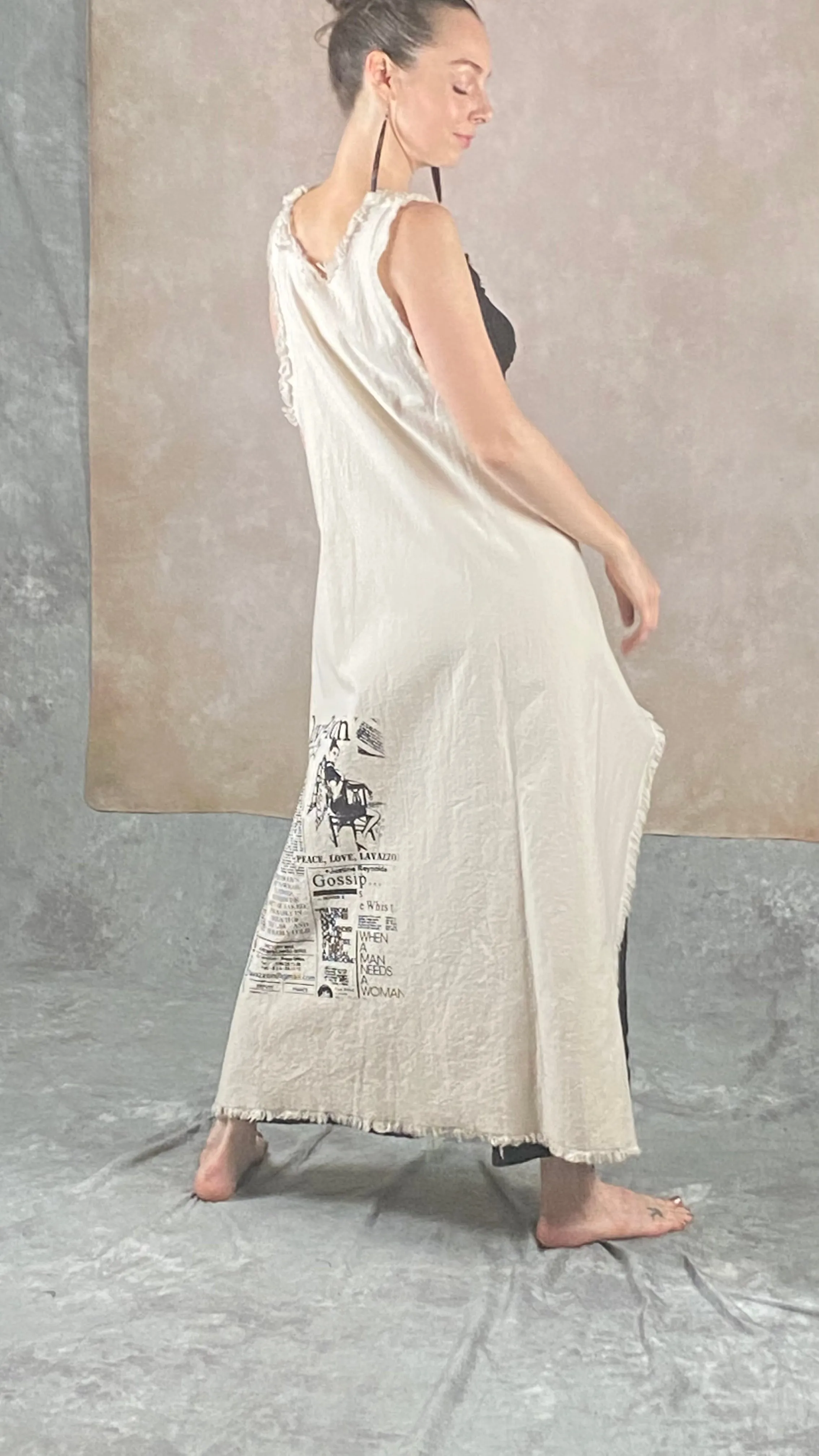 Long Canvas  ivory cotton vest