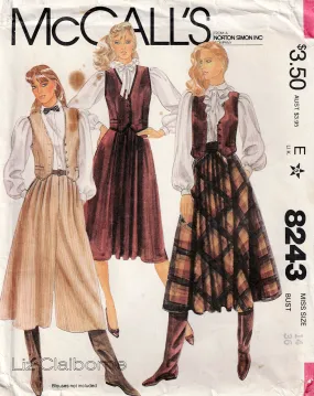 McCall's 8243 LIZ CLAIBORNE Womens Vest Skirt & Pleated Culottes 1980s Vintage Sewing Pattern Size 14 UNCUT Factory Folded