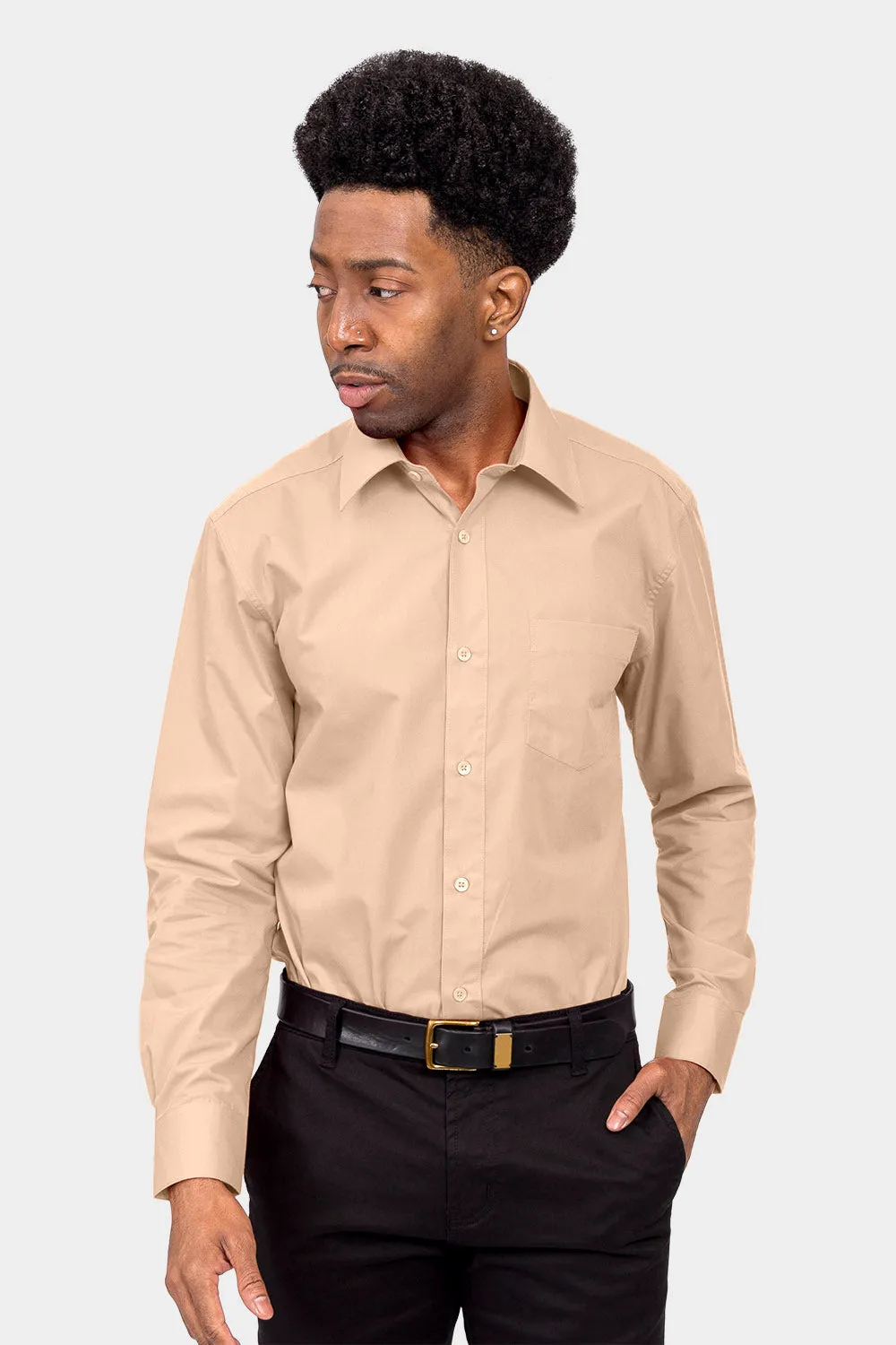 Men's Basic Solid Color Button Up Dress Shirt (Blush)