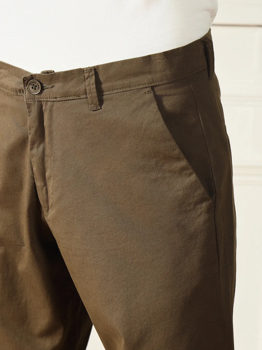 Men's Forest Green Solid Chinos