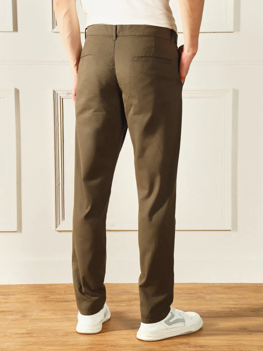 Men's Forest Green Solid Chinos