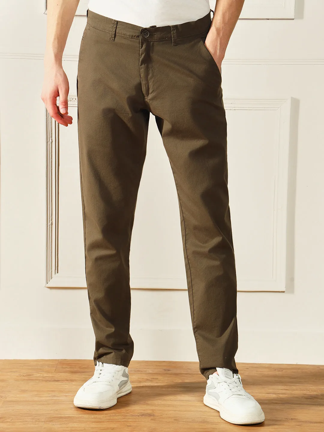 Men's Forest Green Solid Chinos