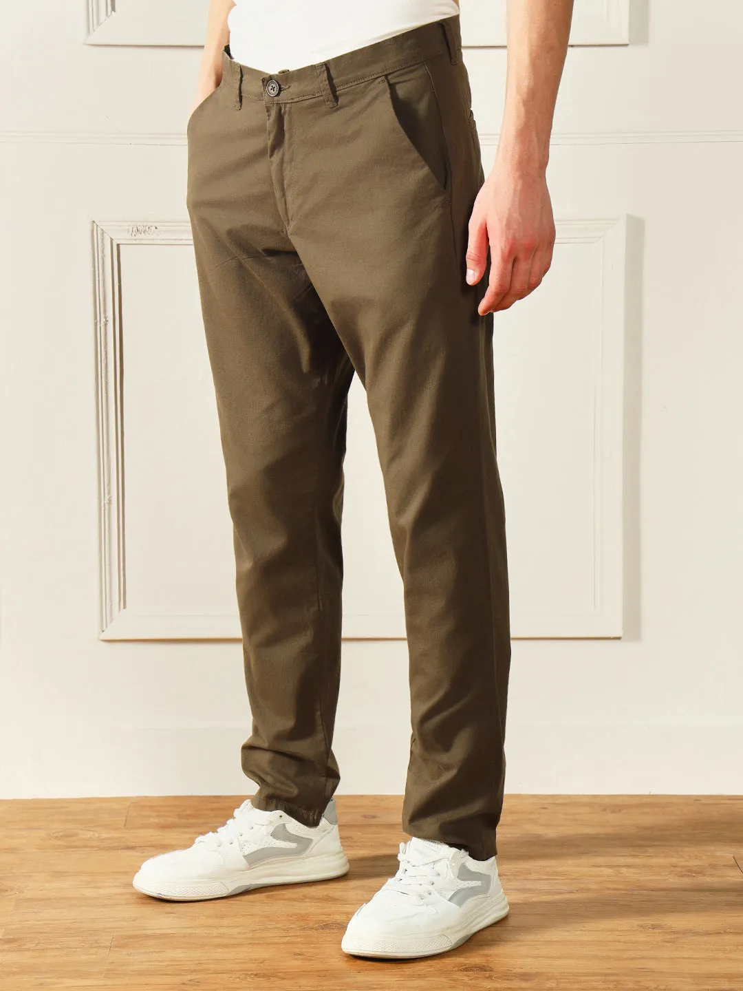 Men's Forest Green Solid Chinos