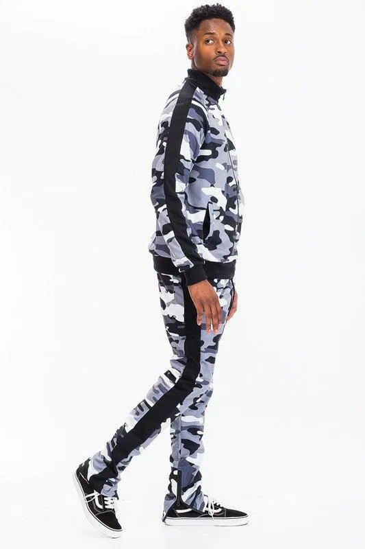 Mens Full Camo Stripe Jacket And Pant Set