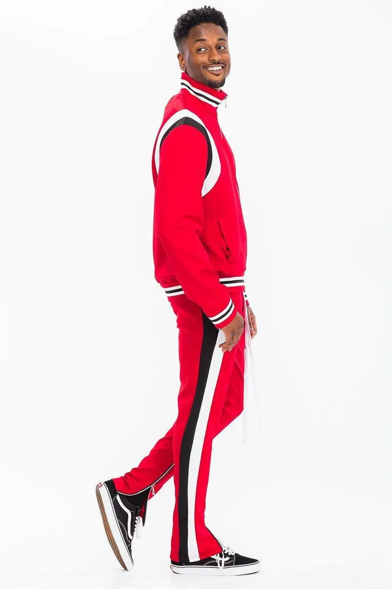 Mens Red Black & White Chevy Track Suit 2 Pc Set Jacket