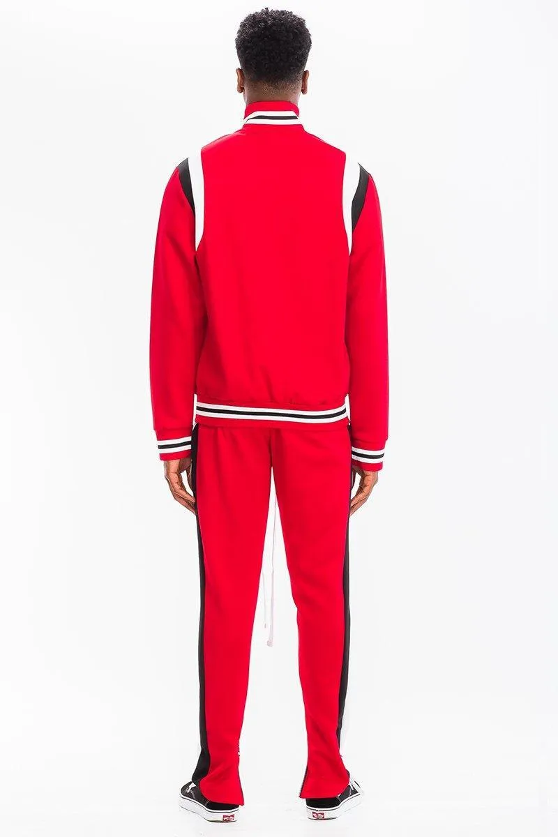 Mens Red Black & White Chevy Track Suit 2 Pc Set Jacket