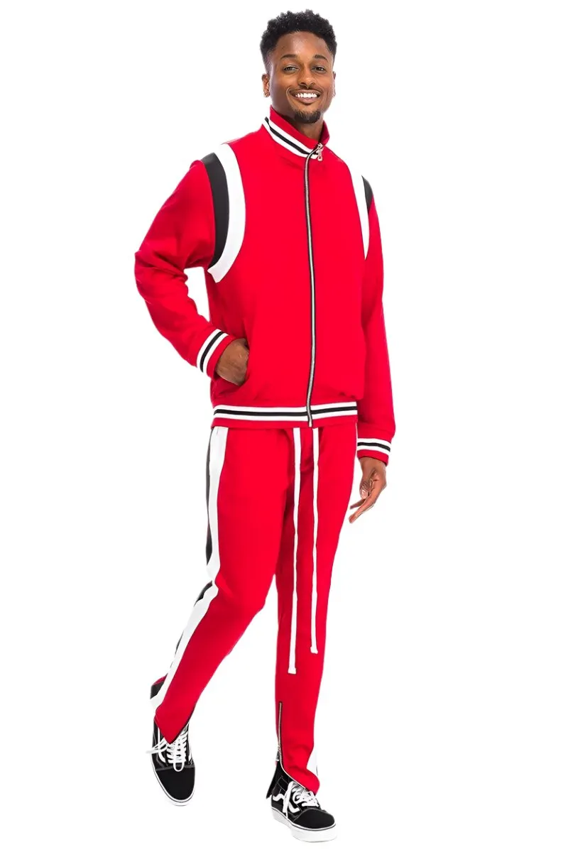 Mens Red Black & White Chevy Track Suit 2 Pc Set Jacket