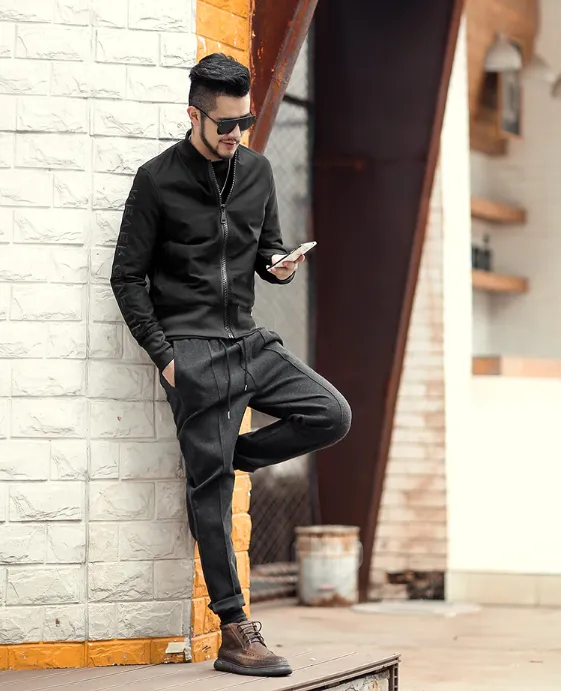 Men's Slim Rubber Waist Casual Pants