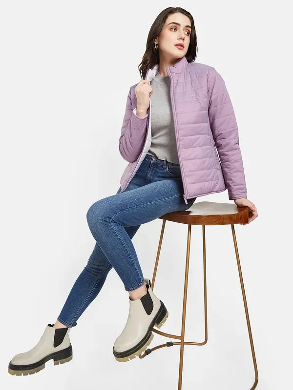 Mettle Women Purple Crop Puffer Jacket