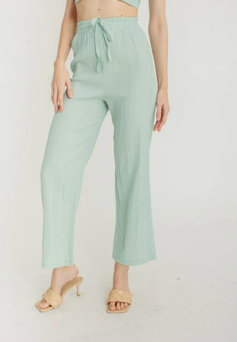 Misty Green V Neck Sleeveless Crop Top Elastic Waist Straight Cut Culottes Set