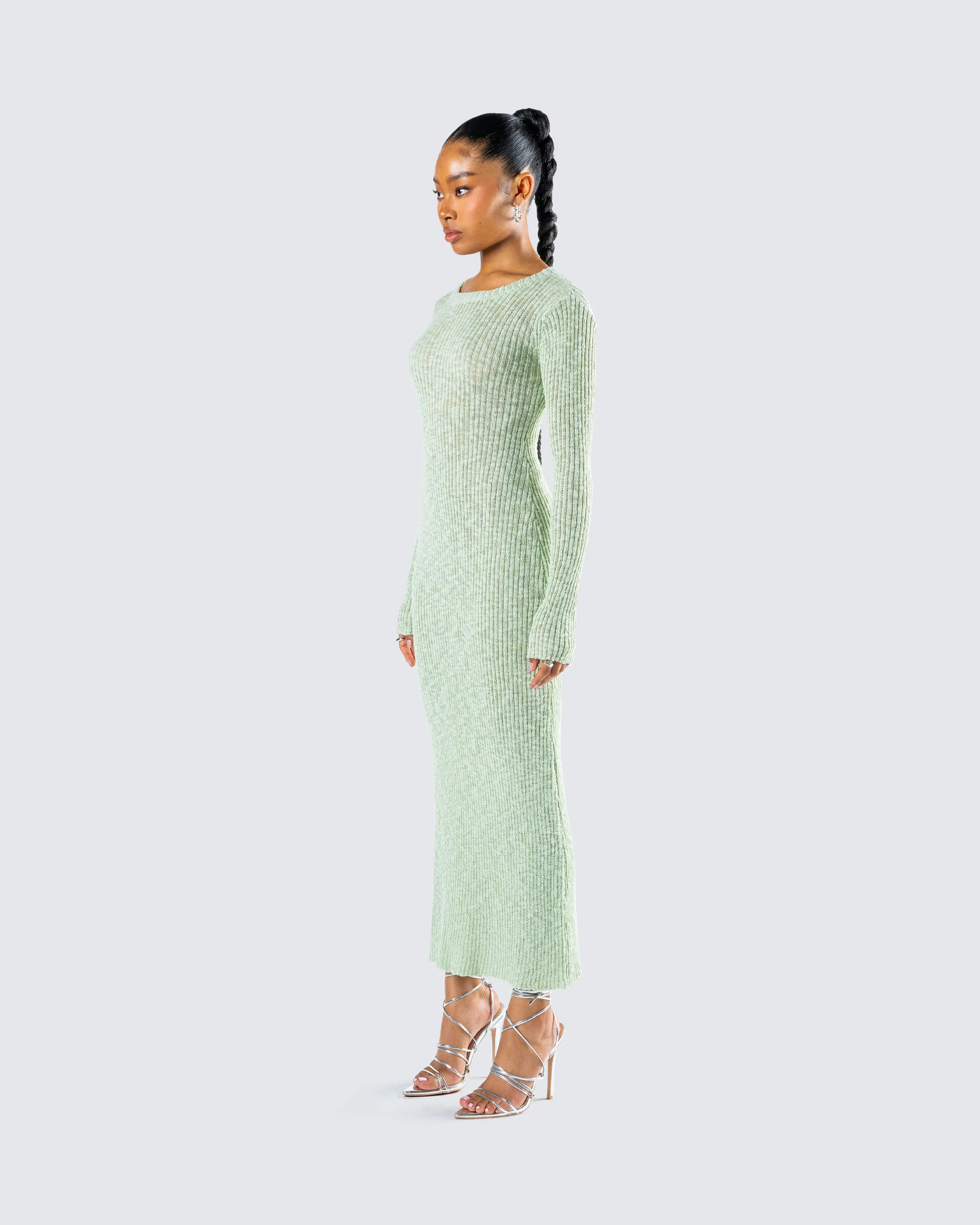 Nea Green Sweater Knit Midi Dress