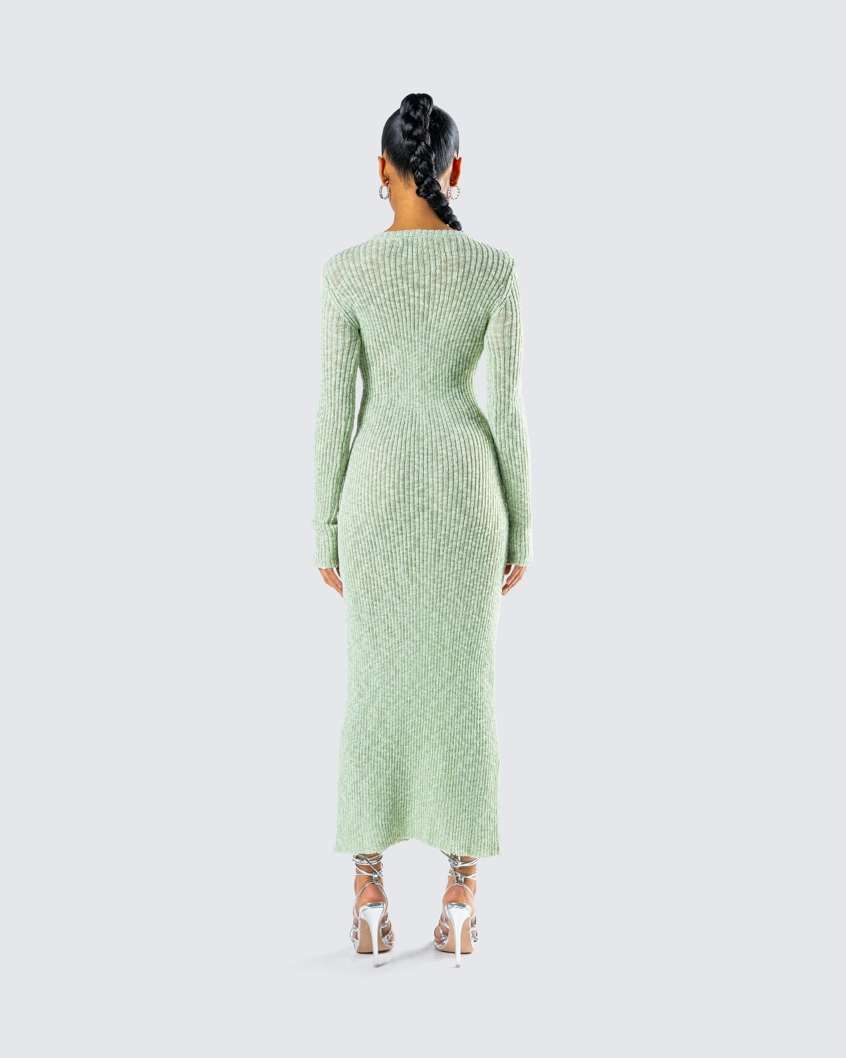 Nea Green Sweater Knit Midi Dress