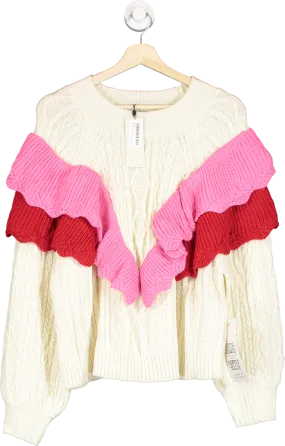 Never Fully Dressed Cream/ Pink Ruffle Cable Jumper UK XL