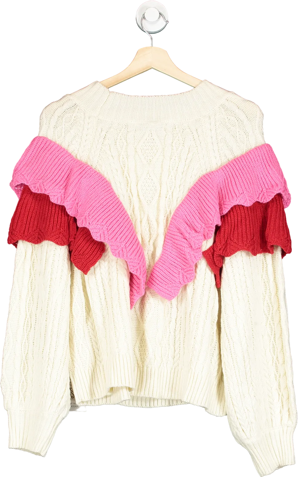 Never Fully Dressed Cream/ Pink Ruffle Cable Jumper UK XL