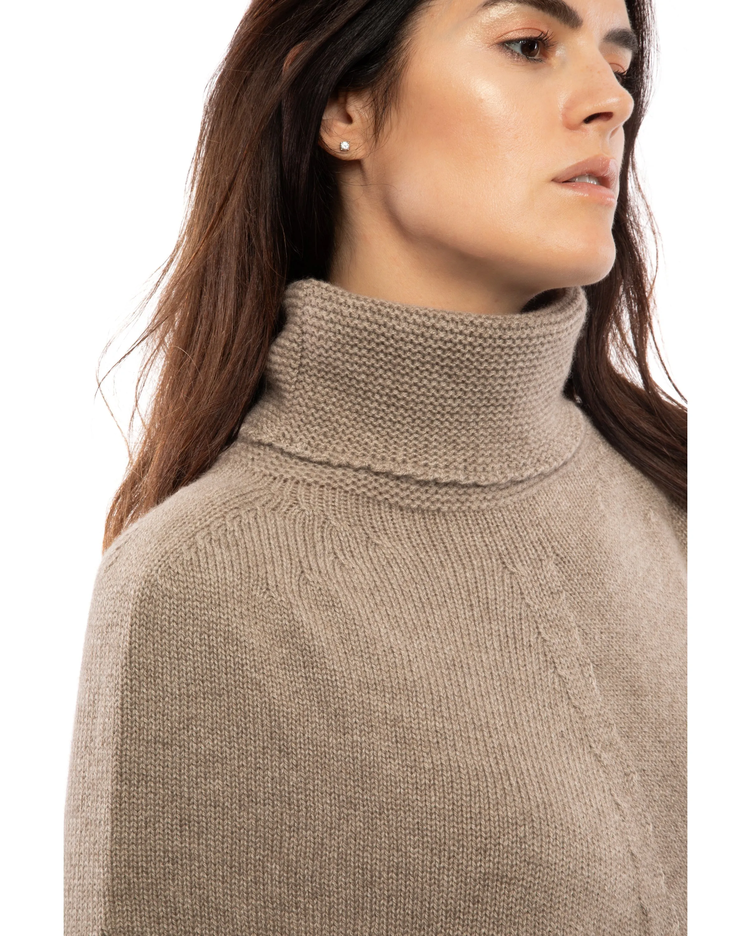 NEW FALL 24 - Pure Cashmere Turtleneck Poncho Melange Gray