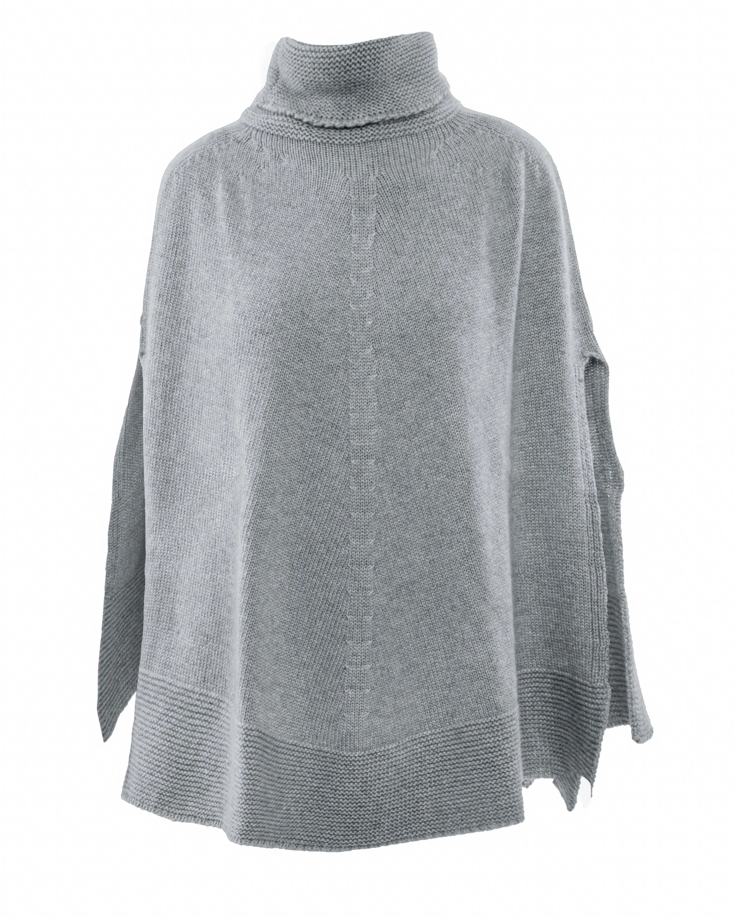 NEW FALL 24 - Pure Cashmere Turtleneck Poncho Melange Gray